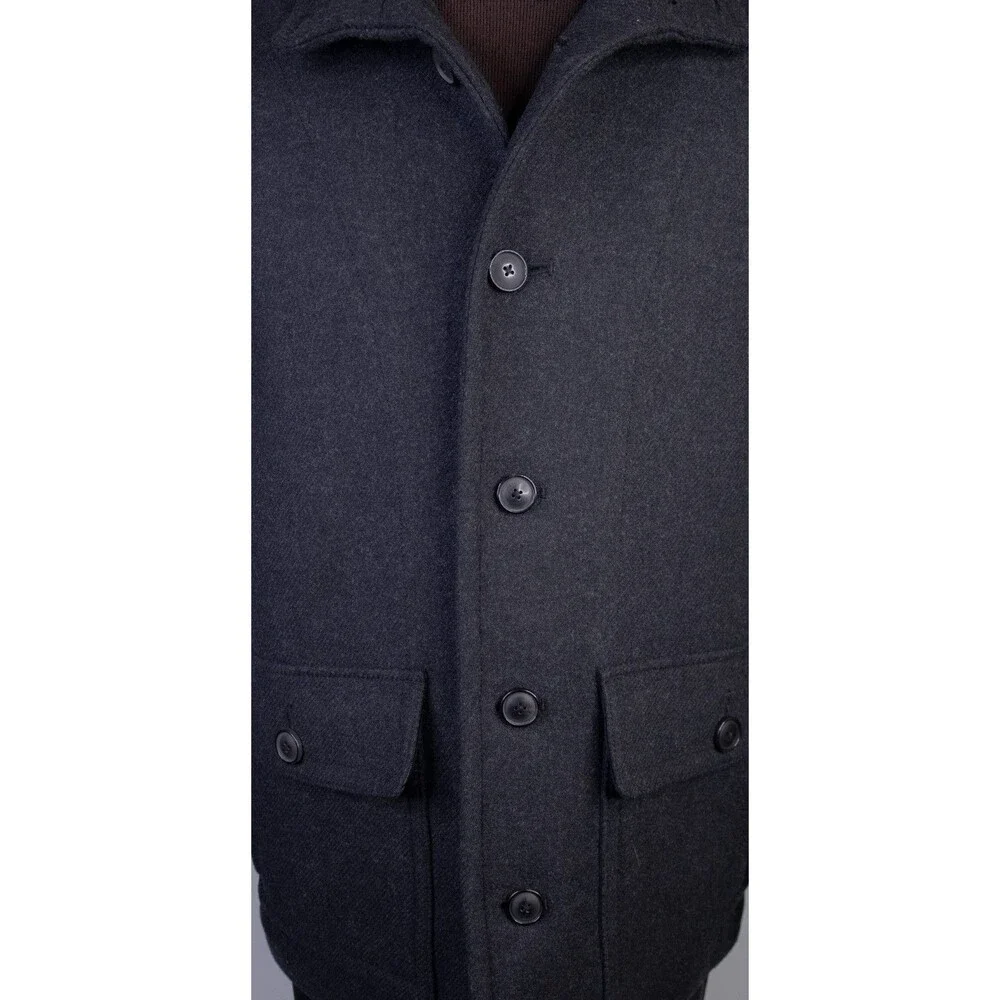 Banana Republic Coat PeaCoat Mens L Large Charcoal Gray Mario Bellucci Wool